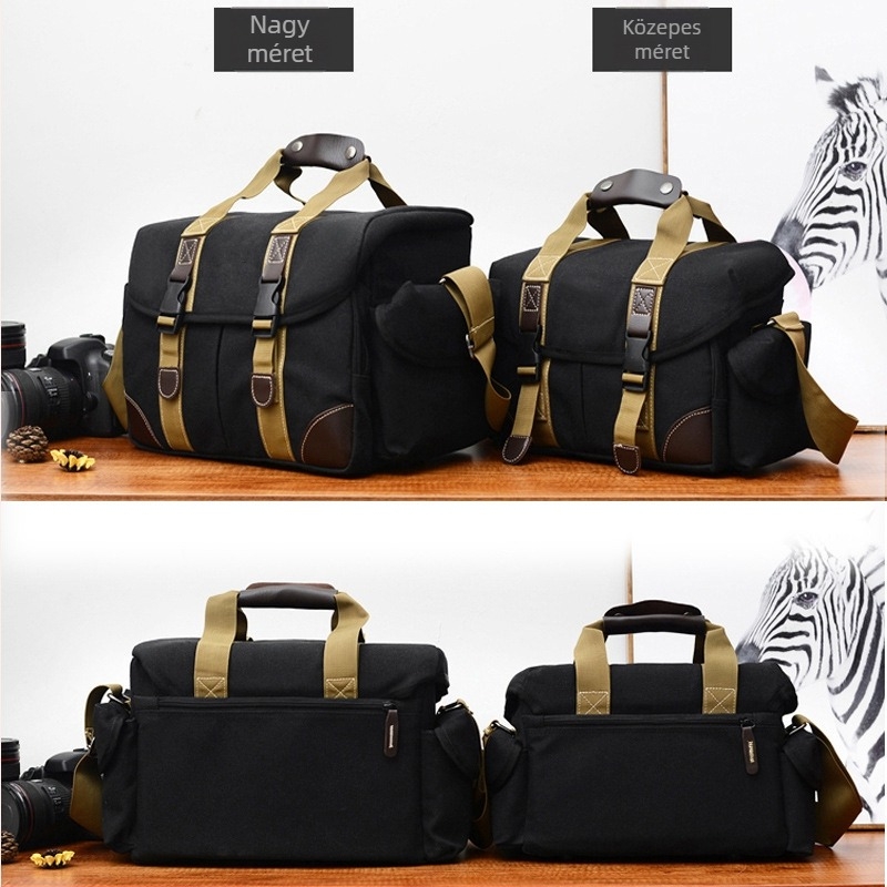 Nagy kapacitású DSLR fényképezőgép-táska crossbody kialakítással, retro vászon dizájn, mindennapi kamera táska
