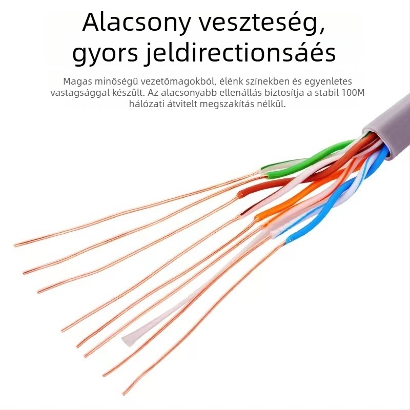 CAT6e árnyékolatlan hálózati kábel, 8 vezető, RJ-45 csatlakozó, Gigabites Ethernet