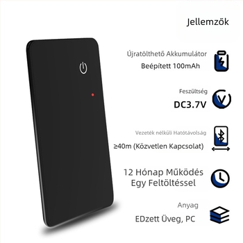 TR202 Kártya követő NFC vezeték nélküli töltéssel, 110 mAh akkumulátor, ABS-üveg test, ≥40 m hatótávolság, iOS-kompatibilis, pénztárcákra, táskákra és kerékpárokra