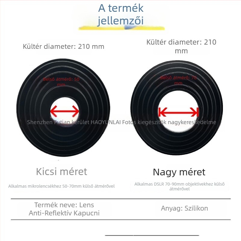 Szilikon matt objektív árnyékoló 50–70 mm-es objektívekhez