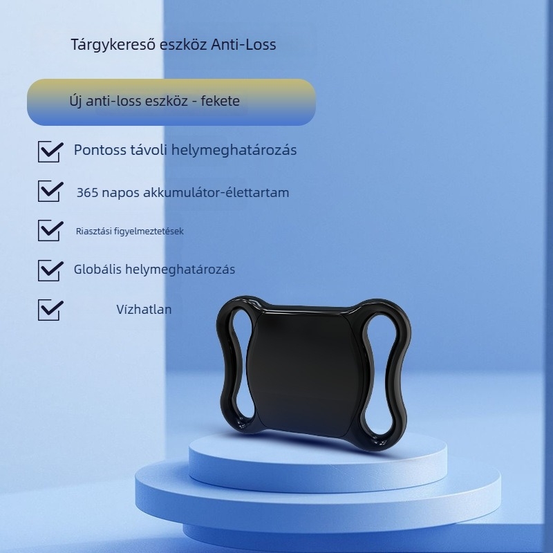 GPS nyomkövető kisállatoknak, anti‑lost eszköz macskáknak és kutyáknak, nyakörv Airtag tracker, Modell F2, ABS, CR2032 elem, súly 9,3 g