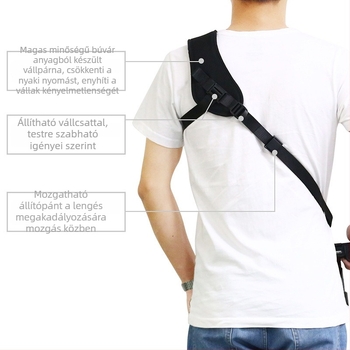 Pu6011 DSLR kettős kamera vállszíj – univerzális kompatibilitás, anyagok: gumi, nylon, fém, logó nyomtatás