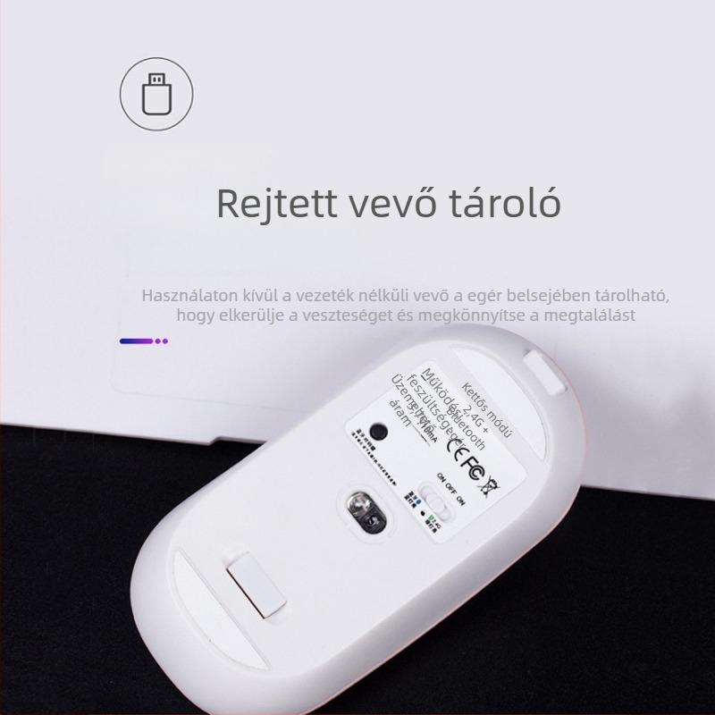 Kétmódos vezeték nélküli egér, halk Bluetooth számítógépes egér, modell 2103300