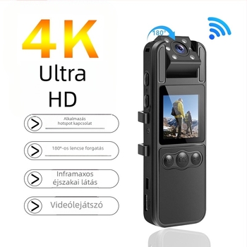 Hordozható hátklipszes kamera – 4K HD, Wi‑Fi és infravörös éjszakai látás, 1,3 hüvelykes LCD kijelző, TF-kártya tárhely