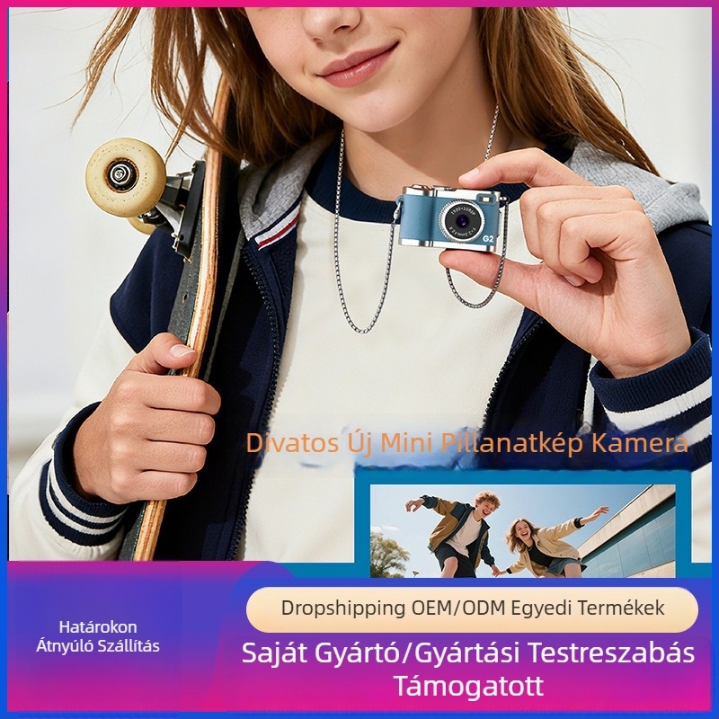 Retro stílusú mini digitális kamera, hordozható fényképezéshez és felvételhez, modell G2, TF memória, LCD 0.96'', ABS ház, akkumulátor üzemideje kb. 2 óra, pixeltartomány: 500