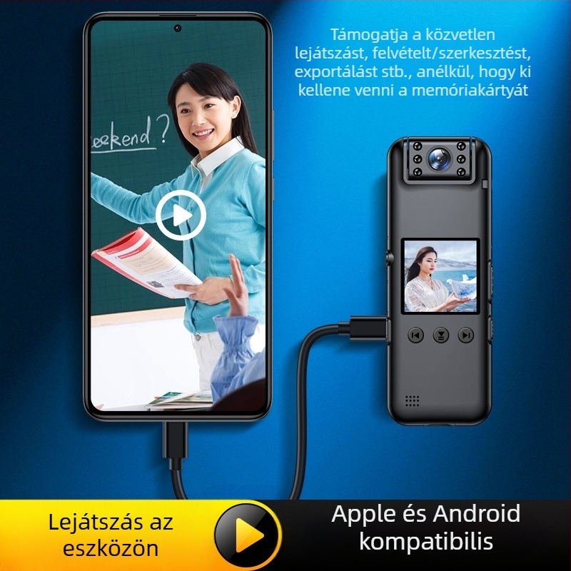 Aivalo A81 4K hordozható videórögzítő, 1,3 hüvelykes LCD-vel, TF memóriakártya, éjszakai látás, képstabilizáció, hátsó klipsz