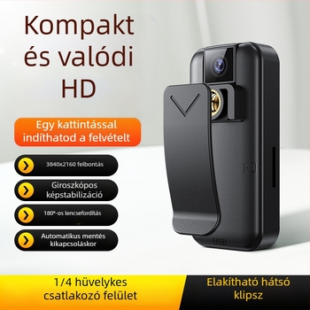 toll-stílusú 4K kamera beépített mikrofonnal, kompakt videófelvevő, 4K/2K/FHD, akár 256 GB tárolásig, kb. 120 perc akkumulátor, LCD-kijelző nélkül