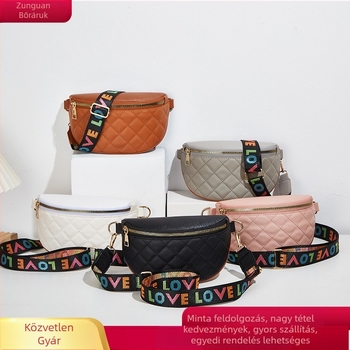 Crossbody válltáska hímzett rombusz mintával, PVC anyag, cipzár, belső zsebek a telefon és a személyi igazolvány számára
