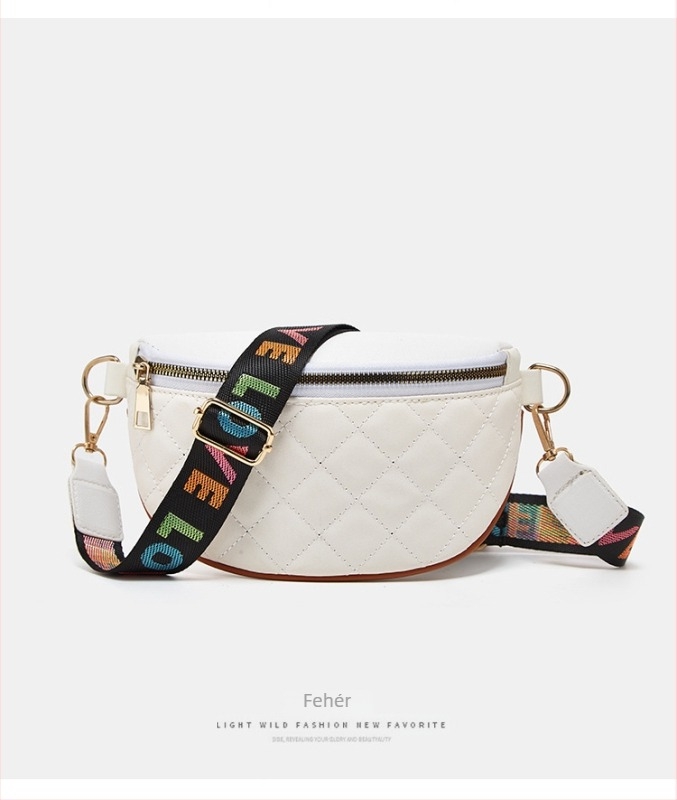 Crossbody válltáska hímzett rombusz mintával, PVC anyag, cipzár, belső zsebek a telefon és a személyi igazolvány számára