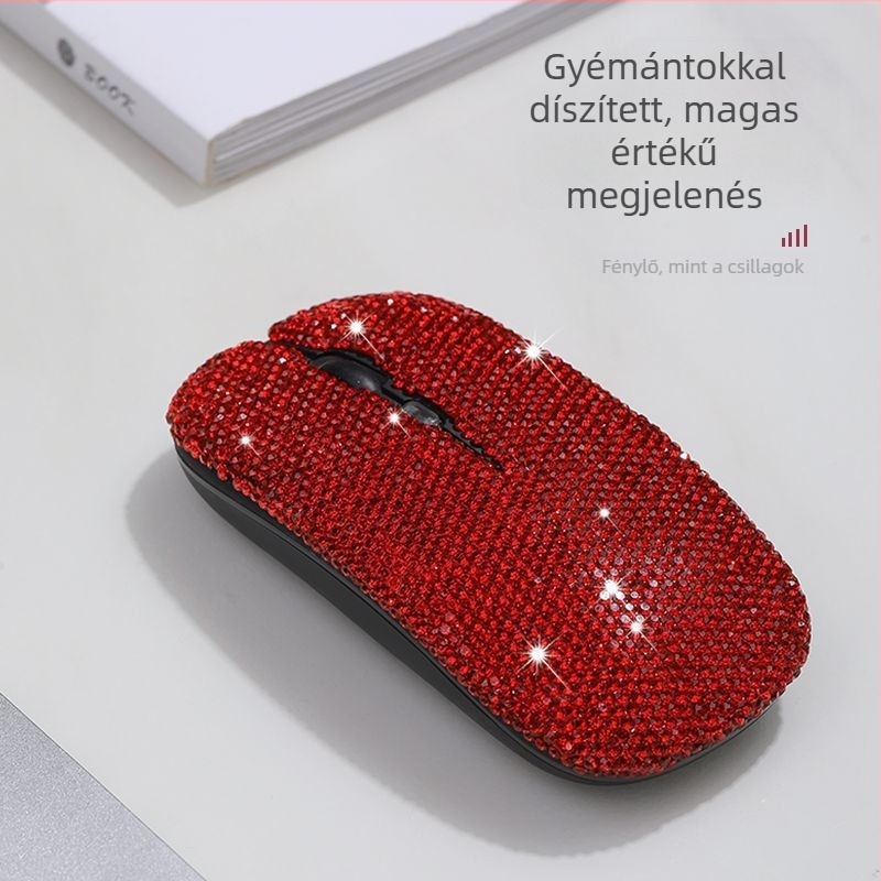Gyémántokkal kirakott vezeték nélküli egér, elegáns dizájn, újratölthető, intelligens, univerzális kompatibilitás