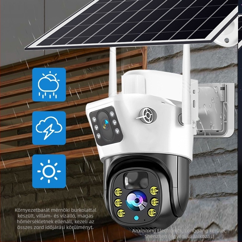 Wi‑Fi gimbal biztonsági kamera, 360° panorámás, belső és kültéri használatra, 12V tápegység, -25°C-tól 60°C-ig