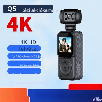 4K kézi kamera kültéri sportokra és kerékpározásra, kijelzővel, éjszakai látással és képstabilizálással; 140° széles látómező, 1,5" LCD, Micro SD támogatás, 10 órás üzemidő, modell Q5