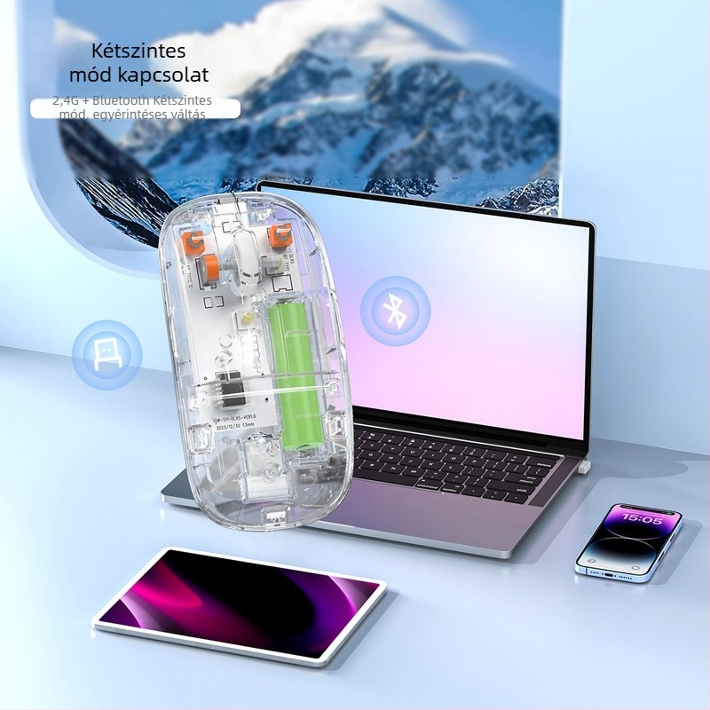 Kétmódú Bluetooth irodai egér, 3 gomb, DPI 800-1600, fotóelektronikus érzékelő, Plug-and-Play