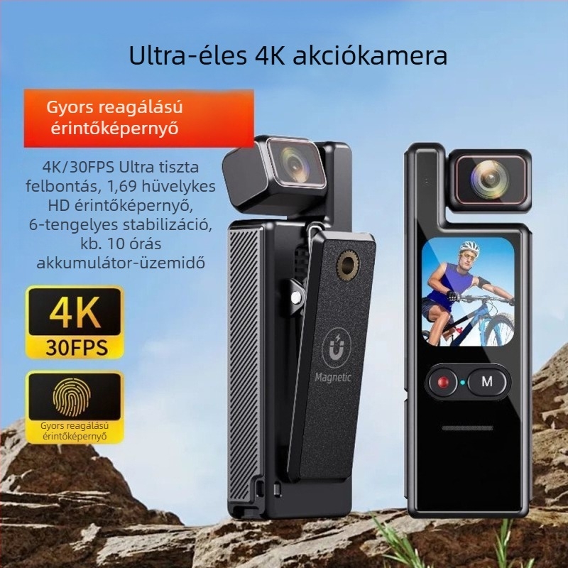 4K Ultra-HD vízálló kézi mozgásrögzítő gyroszkópos stabilizációval, Wi‑Fi, érintőképernyő és forgó objektív