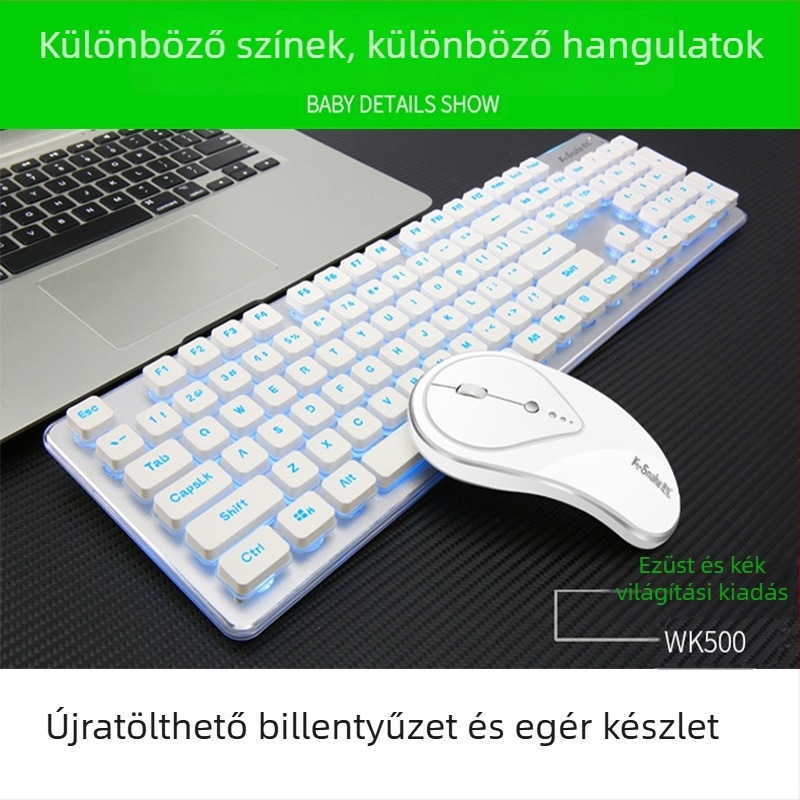 Viper WK500 vezeték nélküli billentyűzet- és egérkészlet háttérvilágítással, USB csatlakozókkal, 1800 DPI, ergonikus kialakítás