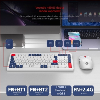 R906 vezeték nélküli billentyűzet és egér készlet, kettős üzemmódú 2.4G+Bluetooth, üzleti irodai használatra, optikai felbontás 800/1200/1600 DPI, Plug-and-Play