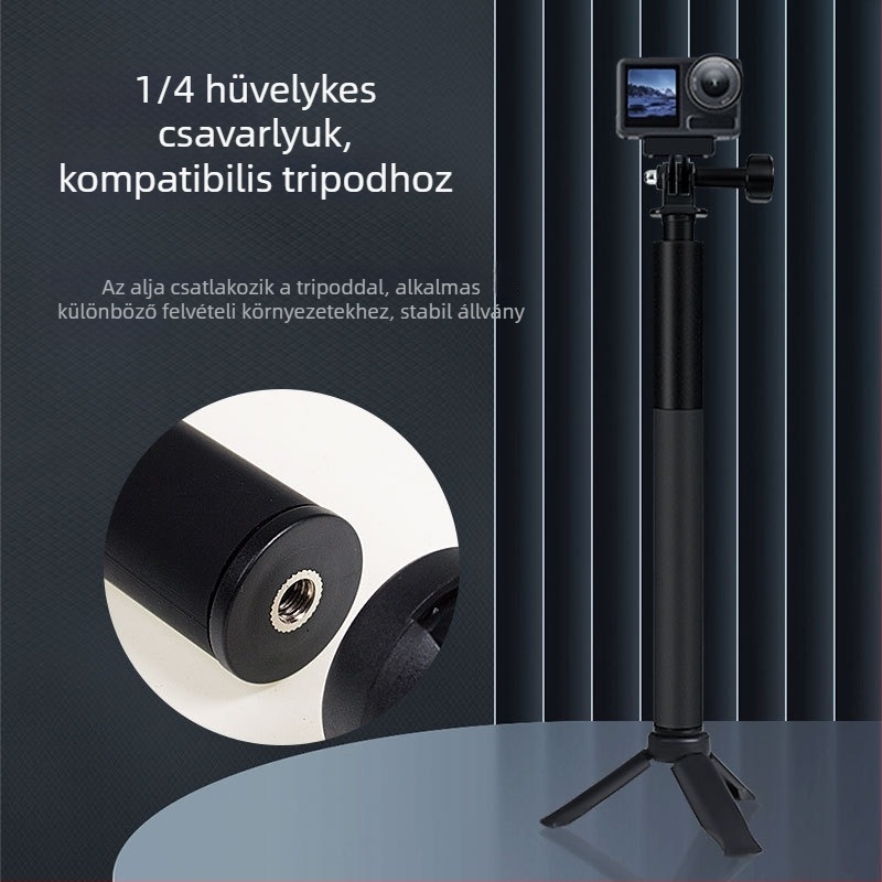 GoPro és okostelefonhoz való selfie stick, ötvözetes kivitel, univerzális stílus, stabilizációs rendszer, távirányító nélküli