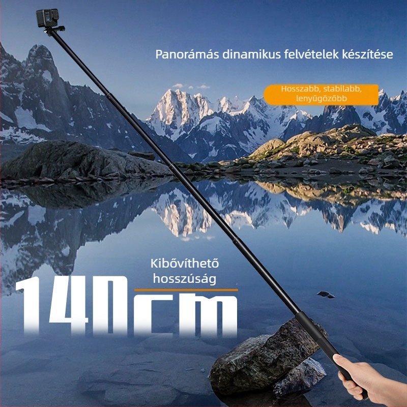 GoPro és okostelefonhoz való selfie stick, ötvözetes kivitel, univerzális stílus, stabilizációs rendszer, távirányító nélküli