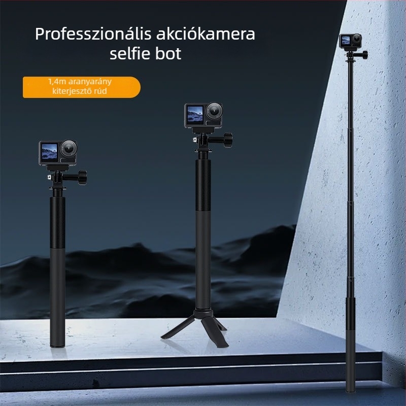 GoPro és okostelefonhoz való selfie stick, ötvözetes kivitel, univerzális stílus, stabilizációs rendszer, távirányító nélküli