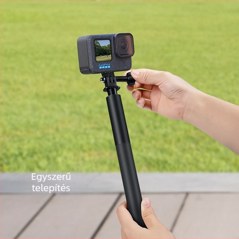 GoPro és okostelefonhoz való selfie stick, ötvözetes kivitel, univerzális stílus, stabilizációs rendszer, távirányító nélküli