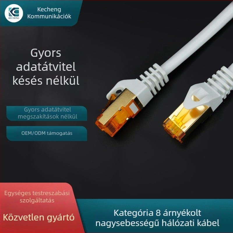 Kecheng KC-0605 Cat8 árnyékolt Ethernet kábel, átviteli sebesség 500, működési hőmérséklet -40°C-tól +70°C-ig, tárolási hőmérséklet -40°C-tól +70°C-ig, húzási erő 20 N, nyomási erő 20 N, alkalmazás: router és számítógép összekötése