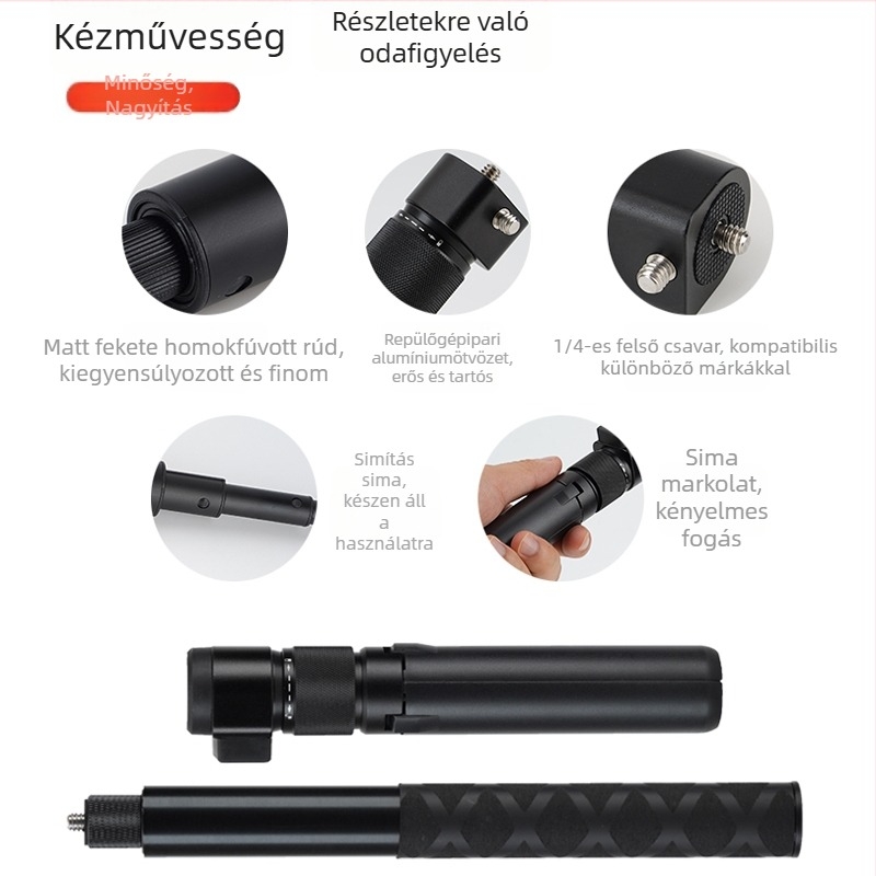Insta360 X5/X4/X3 kompatibilis láthatatlan selfie pálca forgó fogantyúval bullet time hosszabbító rúd (KM-78; alumínium ötvözet; 7 szakasz; univerzális; maximális terhelés kevesebb, mint 2 kg)