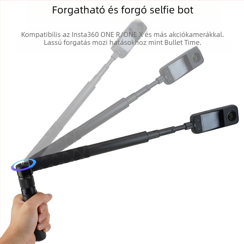 Insta360 X5/X4/X3 kompatibilis láthatatlan selfie pálca forgó fogantyúval bullet time hosszabbító rúd (KM-78; alumínium ötvözet; 7 szakasz; univerzális; maximális terhelés kevesebb, mint 2 kg)