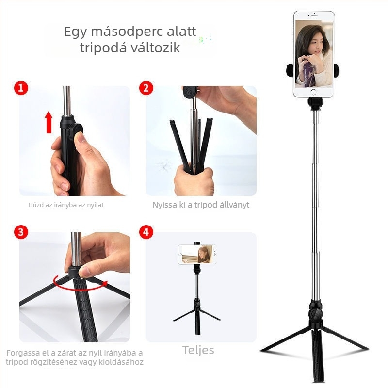 Sisui XT10-XT02 Rozsdamentes acélból készült selfie állvány élő közvetítéshez tartóval