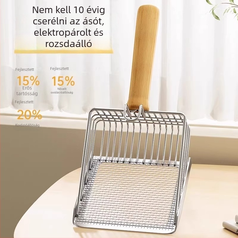 2-in-1 macskaalmokkanáló kanál; rozsdamentes acélból; finom lyukú dizájn; kettős funkciójú eszköz