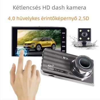 Kétlencsés autós dash kamera: 1080p, Wi‑Fi, érintőképernyő, elöl-hátul felvétel, 170°-os széles látószög