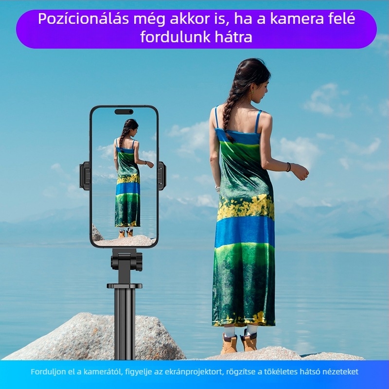 Élő közvetítéshez készült szelfi bot távirányítóval, alumínium test, Bluetooth kapcsolattal, képstabilizálás