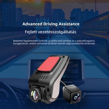 Autóba szánt dash cam, két kamera előre és hátra, GPS navigáció, 1080p, 170° látószög, F1.5 objektív