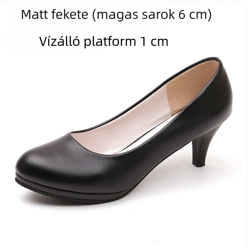 Kényelmes női professzionális bőrcipő közepes sarkú, fekete, interjúkra