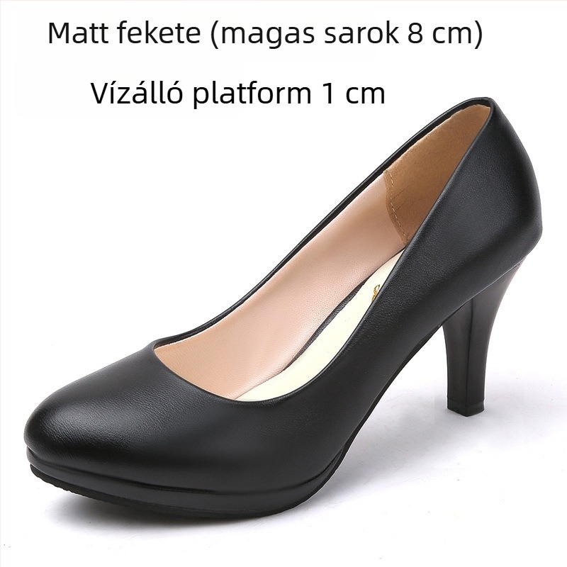 Kényelmes női professzionális bőrcipő közepes sarkú, fekete, interjúkra