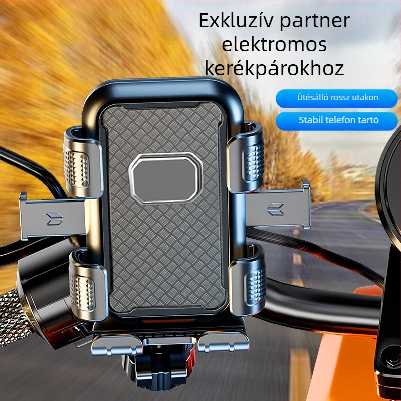 Kerékpáros telefon-tartó hatágú rögzítéssel, rezgéscsillapítás, tartós navigációs állvány felvételhez, PC anyag
