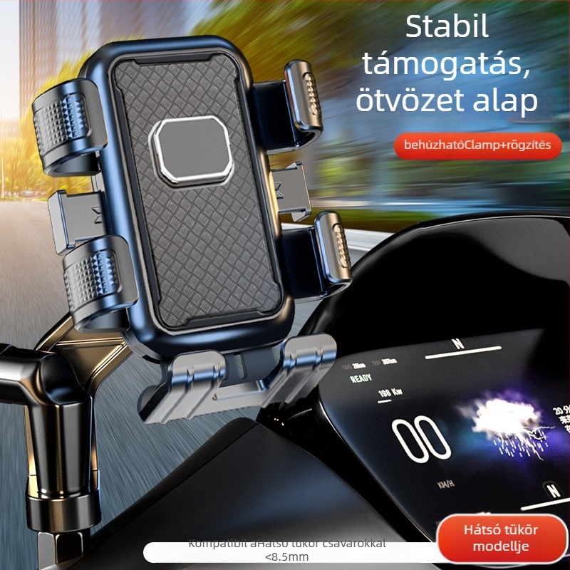 Kerékpáros telefon-tartó hatágú rögzítéssel, rezgéscsillapítás, tartós navigációs állvány felvételhez, PC anyag