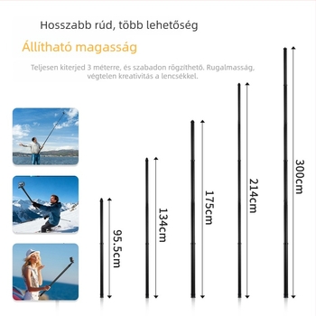 Szénszálas szelfibot Insta360 X5, GoPro, DJI Action számára; 7 részes, ultrakönnyű kialakítás; Modell ST-15020030; Maximális teher 2 kg