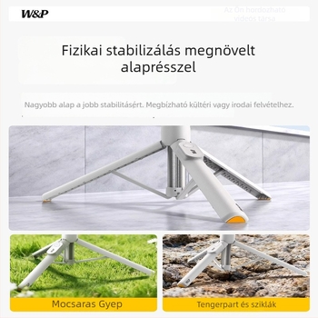 Mobiltelefonos szelfi bot háromlábú állvány — ötvözet, világítás, Bluetooth, távvezérlő