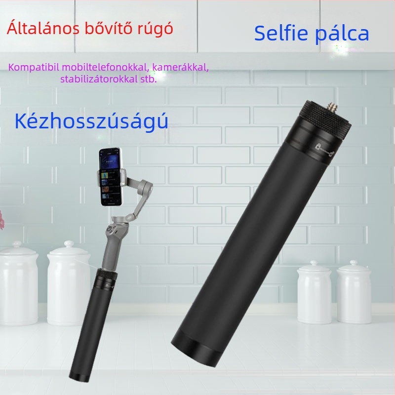 Kiegészítő rúd akciókamerákhoz, D66 modell, alumínium ötvözet, kompatibilis az akciókamerákkal, logó nyomtatható, tartalmazza a selfie botot