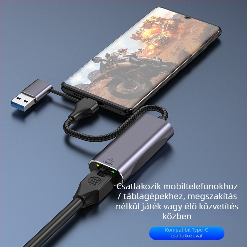 USB Ethernet adapter RJ-45-hoz, USB interfész, 10/100/1000 Mbps, Gigabit Ethernet, LED kijelző