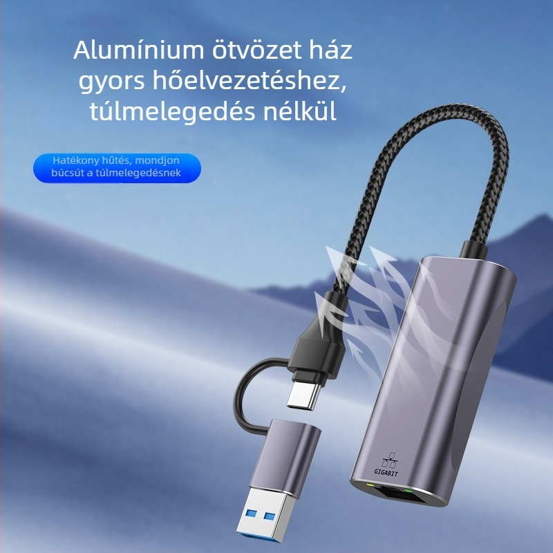 USB Ethernet adapter RJ-45-hoz, USB interfész, 10/100/1000 Mbps, Gigabit Ethernet, LED kijelző