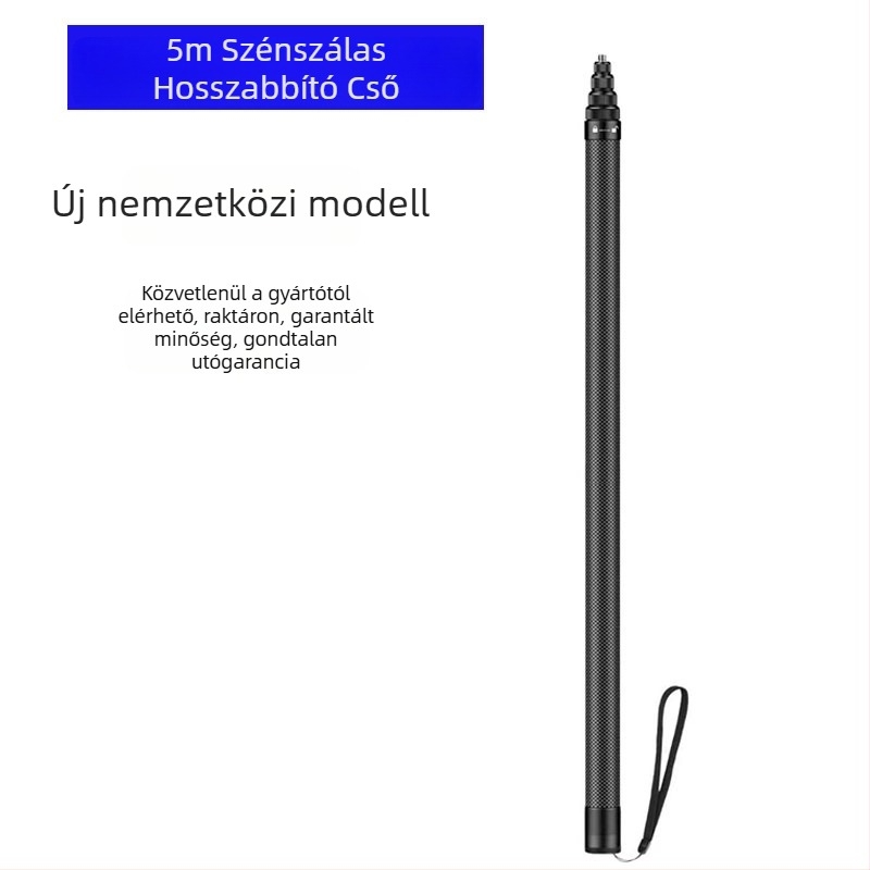 Szénszálas teleszkópos kinyúló rúd kézi felvételhez, 9 szakasz, maxim terhelés 2–5 kg, kompatibil DJI Action 5 és GoPro