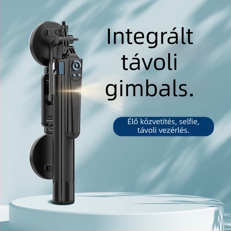 Selfie bot okostelefonhoz integrált pan-tilt fejjel, négylábú állvány, beépített világítás, Bluetooth távirányító