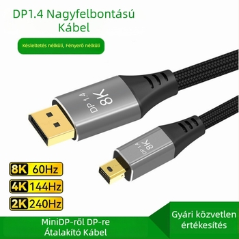 Mini DP to DP 1.4 kábel, DP/MiniDP csatlakozók, oxigénmentes réz aranyozott bevonattal, hossz 1m/2m/3m, PC-hez