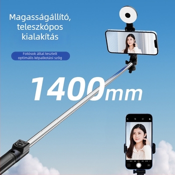 Z14 telefonos selfie stick – háromlábú állvány világítással, Bluetooth távirányítóval, rozsdamentes acélból, univerzális kompatibilitás, stabilizációt támogat
