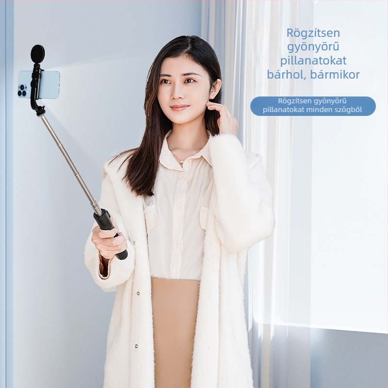 Z14 telefonos selfie stick – háromlábú állvány világítással, Bluetooth távirányítóval, rozsdamentes acélból, univerzális kompatibilitás, stabilizációt támogat