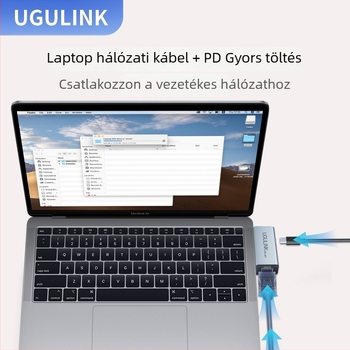Type-C dokkolóállomás alumíniumötvözet testtel és Ethernet adapterrel, USB-C 1–2 hub, UGULINK WG-057