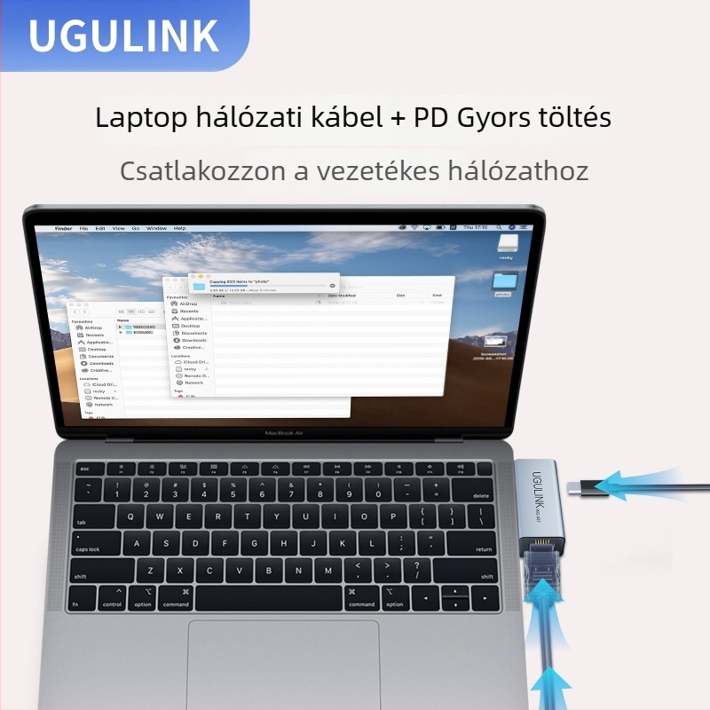Type-C dokkolóállomás alumíniumötvözet testtel és Ethernet adapterrel, USB-C 1–2 hub, UGULINK WG-057