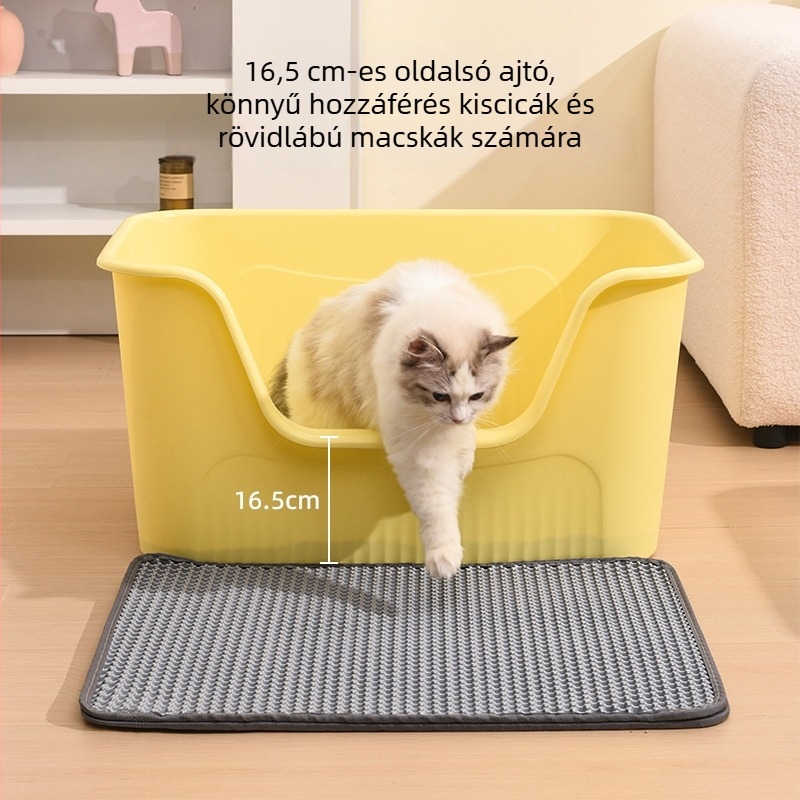 Extra nagy nyílt macskaalomtálca fröccsenés elleni védelemmel, fél-zárható