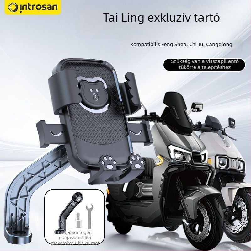 Snap-on telefontartó Tailing elektromos robogóhoz – rezgéscsillapító, cyberpunk stílus, műanyag kivitelezés, vezeték nélküli töltés